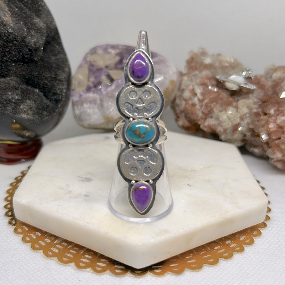 Double pumpkin & purple spiny oyster ring 925